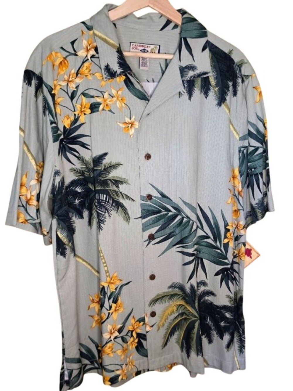 NWT Caribbean Joe Hawaiian Camp Shirt Mens Large 100% Rayon Tropical Floral Aloh